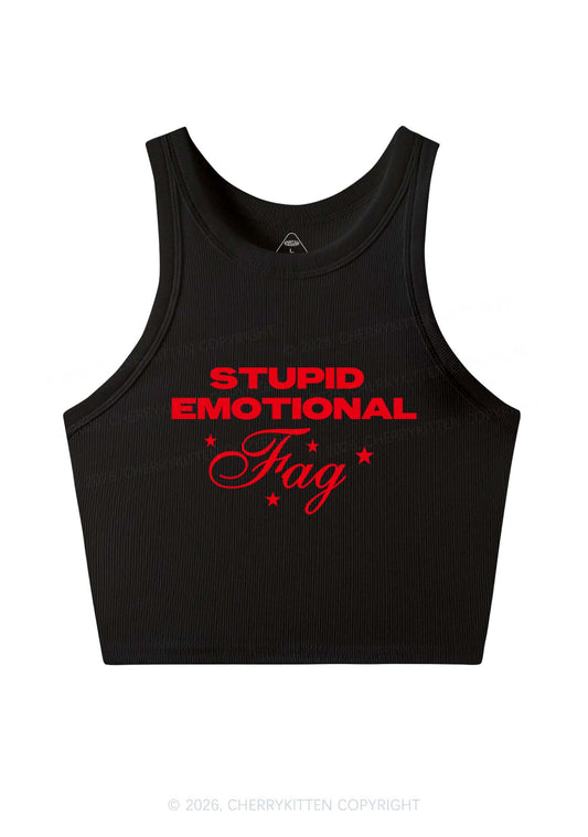 Stupid Emotional Fag Pride Y2K Crop Tank Top Cherrykitten