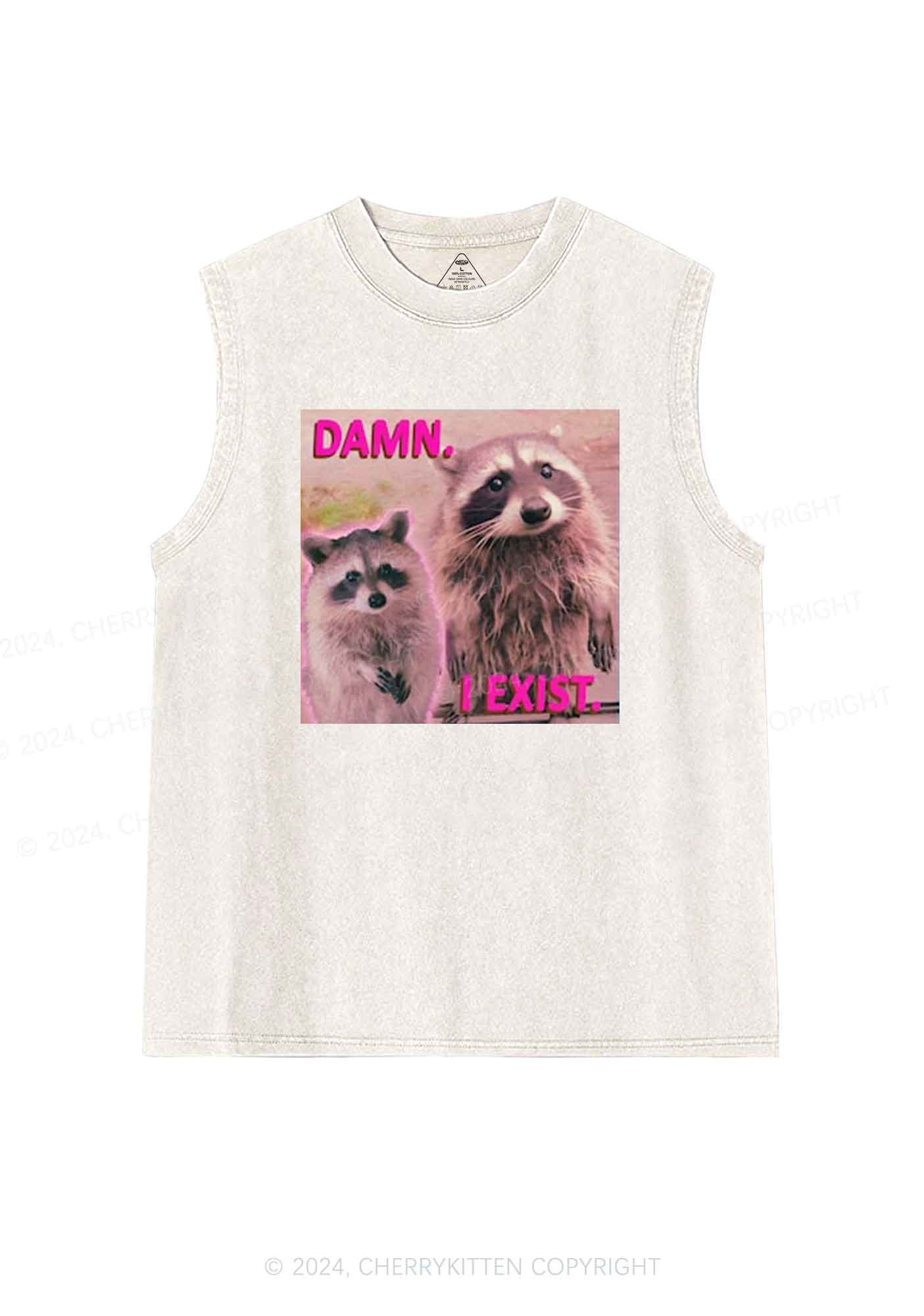 Raccoon I Exist Y2K Washed Tank Cherrykitten