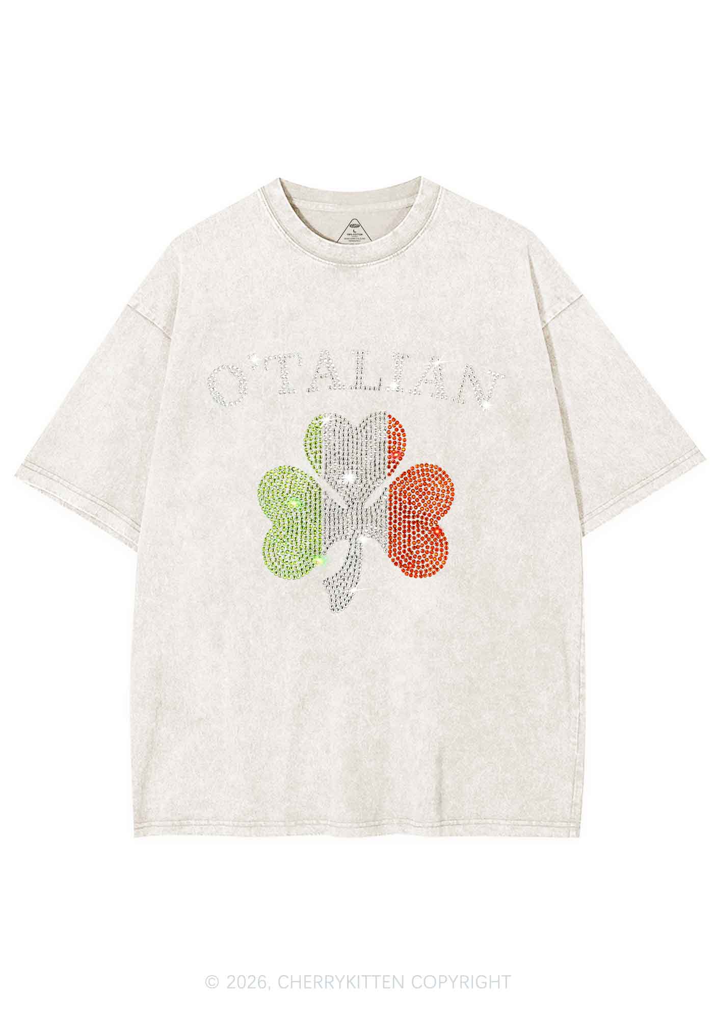 Rhinestone Otalian St Patricks Y2K Shirts Washed Tee Cherrykitten