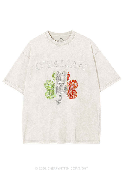 Rhinestone Otalian St Patricks Y2K Shirts Washed Tee Cherrykitten