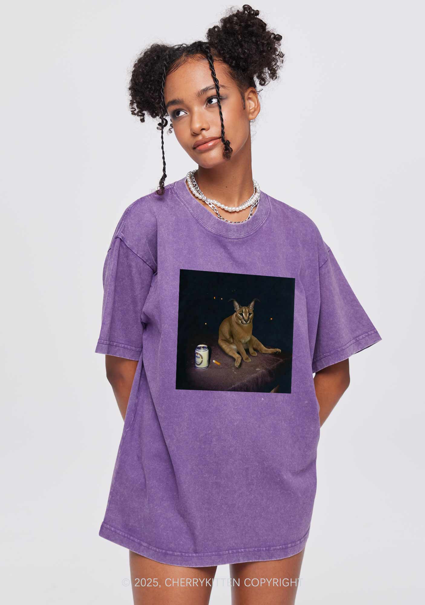 Drinking Floppa Y2K Shirts Washed Tee Cherrykitten