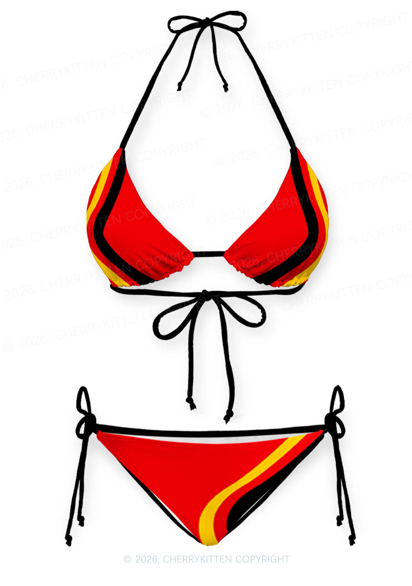 Yellow Black Wavy Stripe Y2K Print Bikini Set Cherrykitten