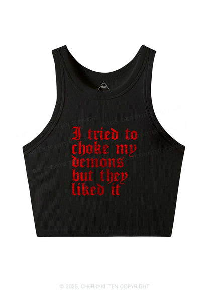Halloween Choke Demons They Liked Y2K Crop Tank Top Cherrykitten