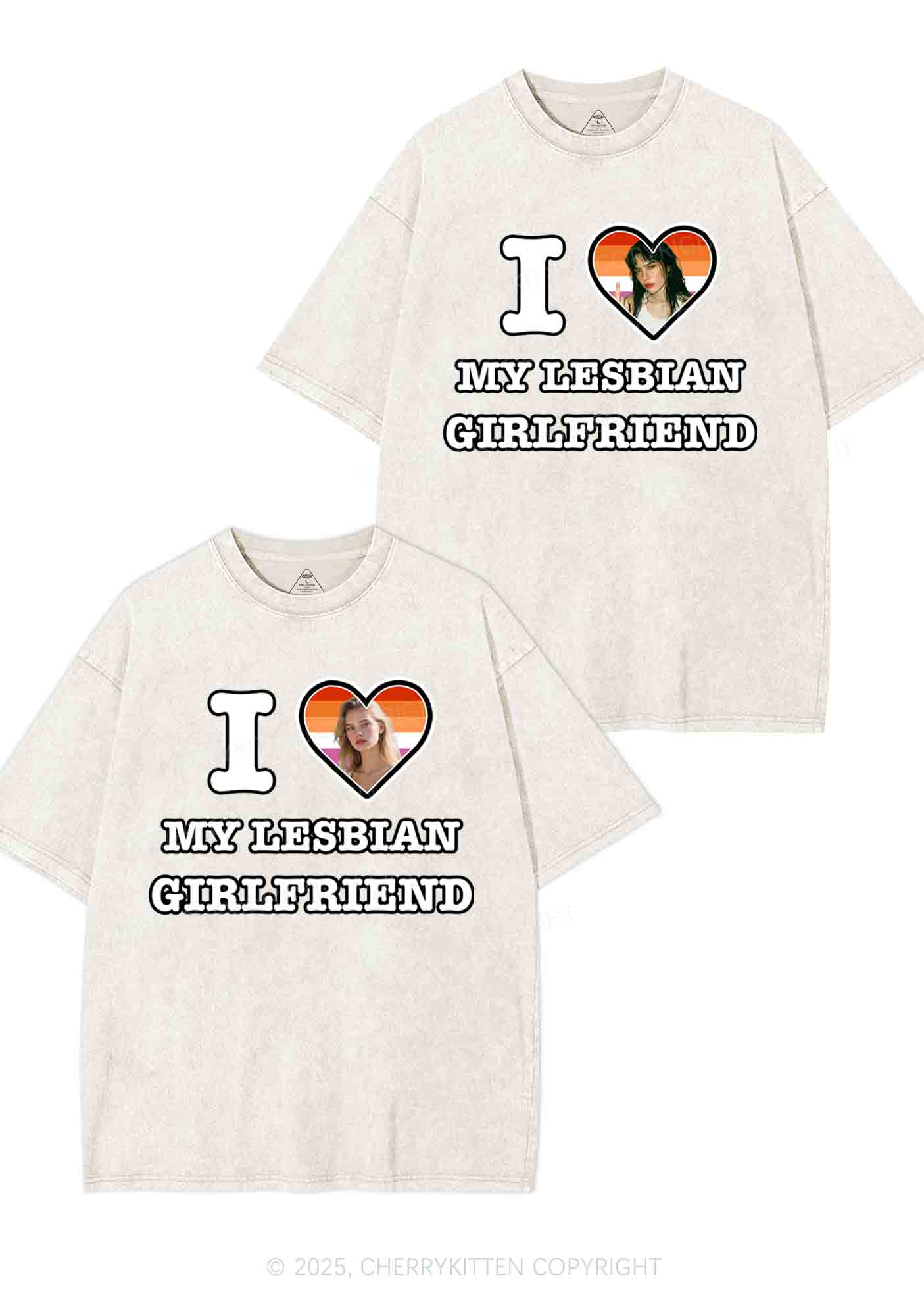 Custom My Lesbian GF Pride Y2K Valentine's Day Washed Tee Cherrykitten