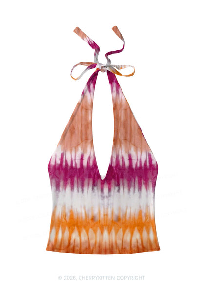 Lesbian Tie Dye Pride Y2K Print Halter Deep V Neck Cami Cherrykitten