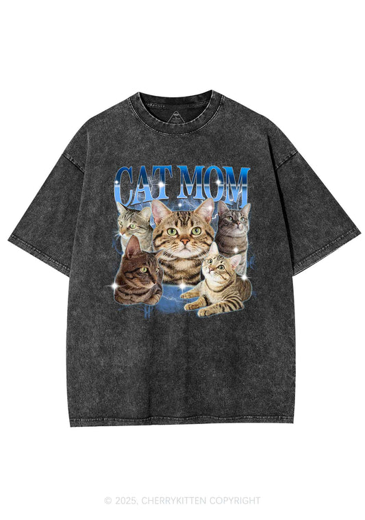 Custom Photo Cat Mom Y2K Shirts Washed Tee Cherrykitten