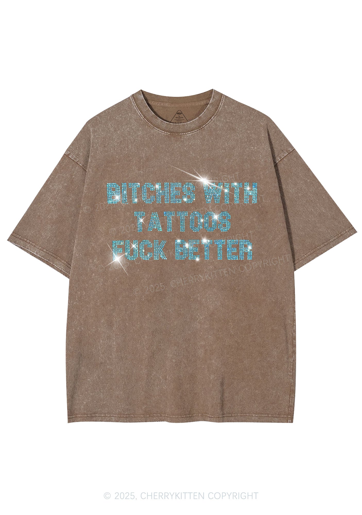 Rhinestone Bxxches With Tattoos Fxxk Better Y2K Shirts Washed Tee Cherrykitten