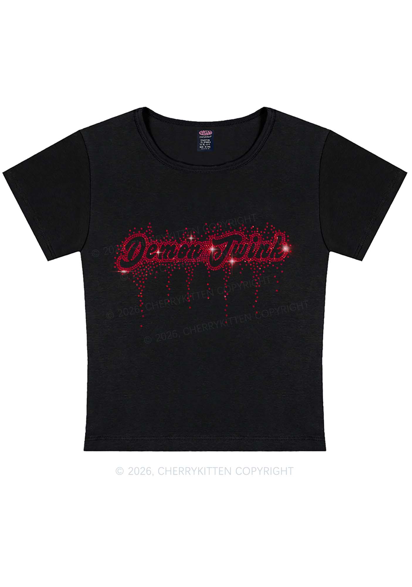 Rhinestone Demon Twink Pride Y2K Baby Tee Cherrykitten