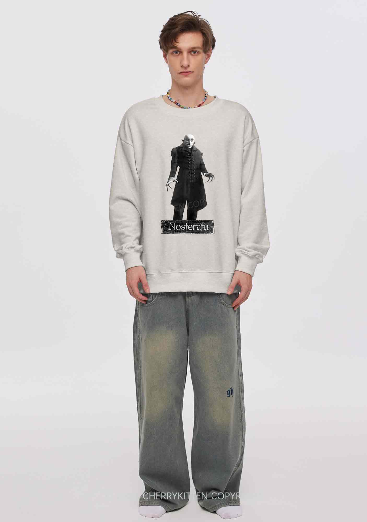 Halloween Male Vampire Y2K Washed Sweatshirts Cherrykitten