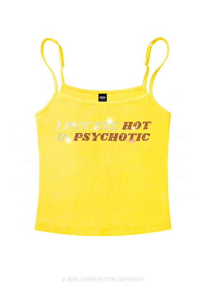 Rhinestone I Put The Hot In Psychotic Y2K Spaghetti Strap Cami Cherrykitten