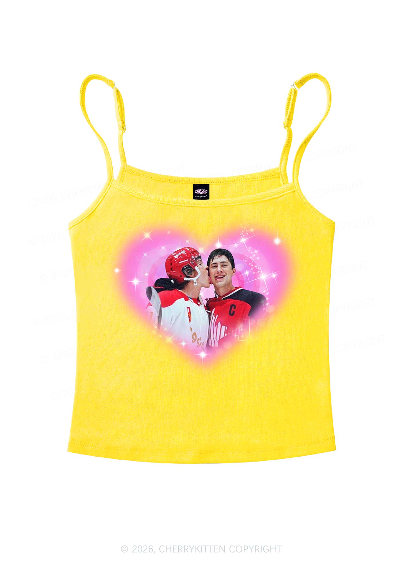 Sparkle Pink Heart Kissing Y2K Spaghetti Strap Cami Cherrykitten