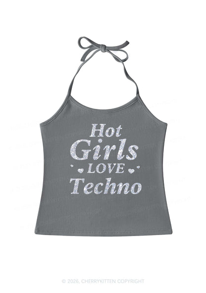 Glitter Hot Girls Love Techno Y2K Halter Neck Cami Cherrykitten