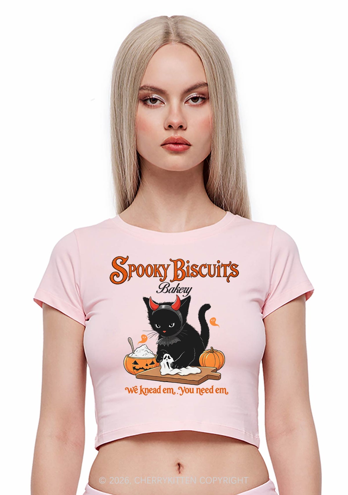 Halloween Black Cat Spooky Biscuits Y2K Baby Tee Cherrykitten