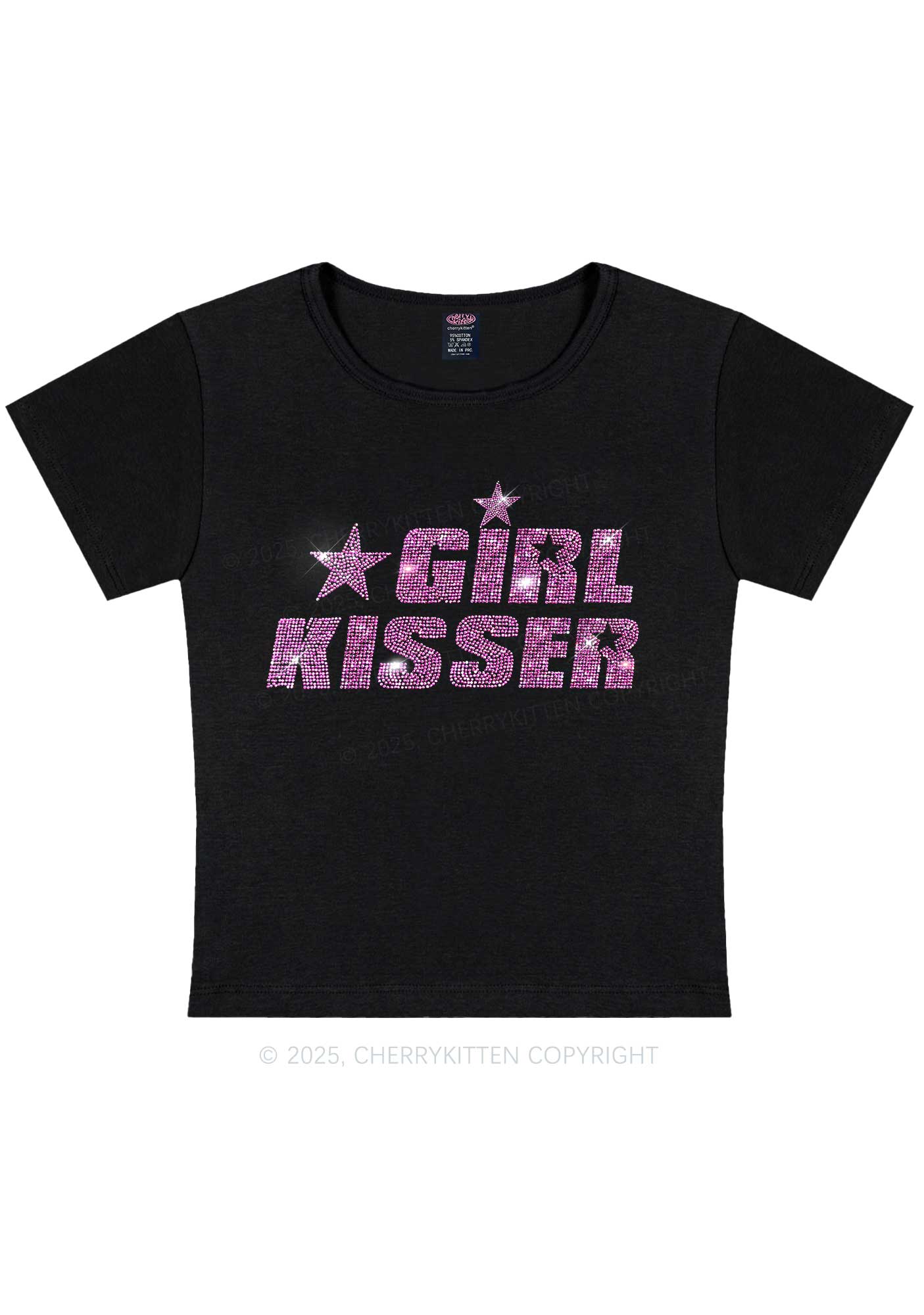 Rhinestone Girl kisser Pride Y2K Baby Tee Cherrykitten
