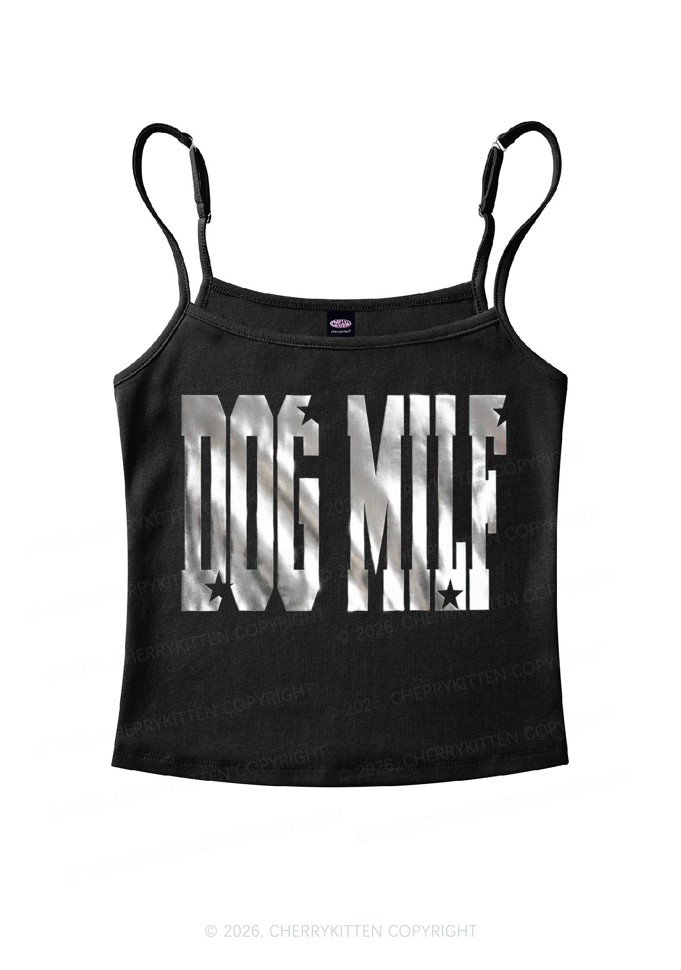 Dog Mxxf Silver Foil Printed Y2K Spaghetti Strap Cami Cherrykitten