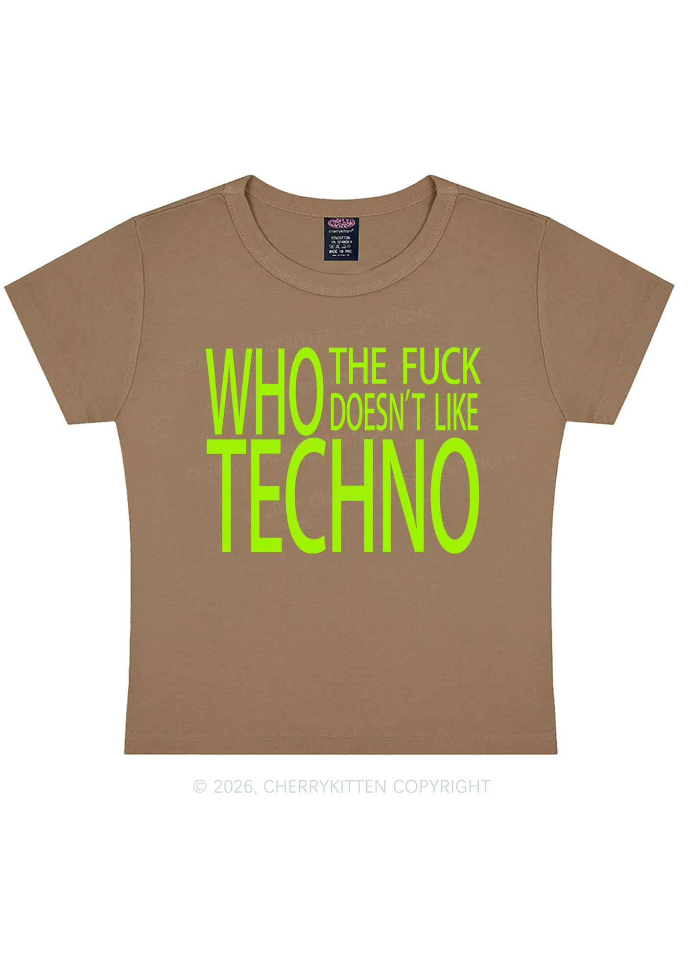 Who Doesnt Like Techno Y2K Baby Tee Cherrykitten