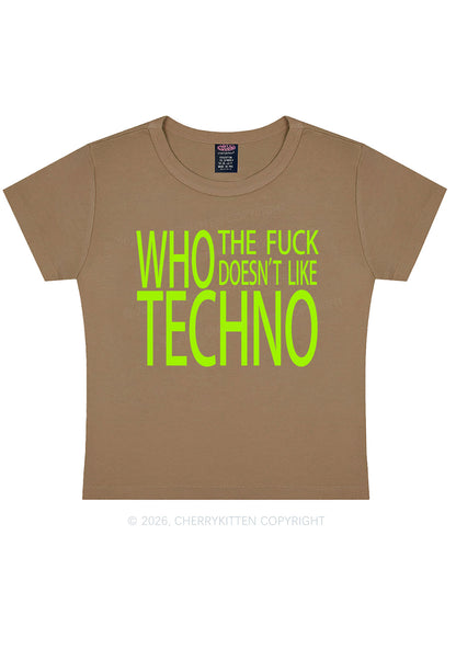 Who Doesnt Like Techno Y2K Baby Tee Cherrykitten