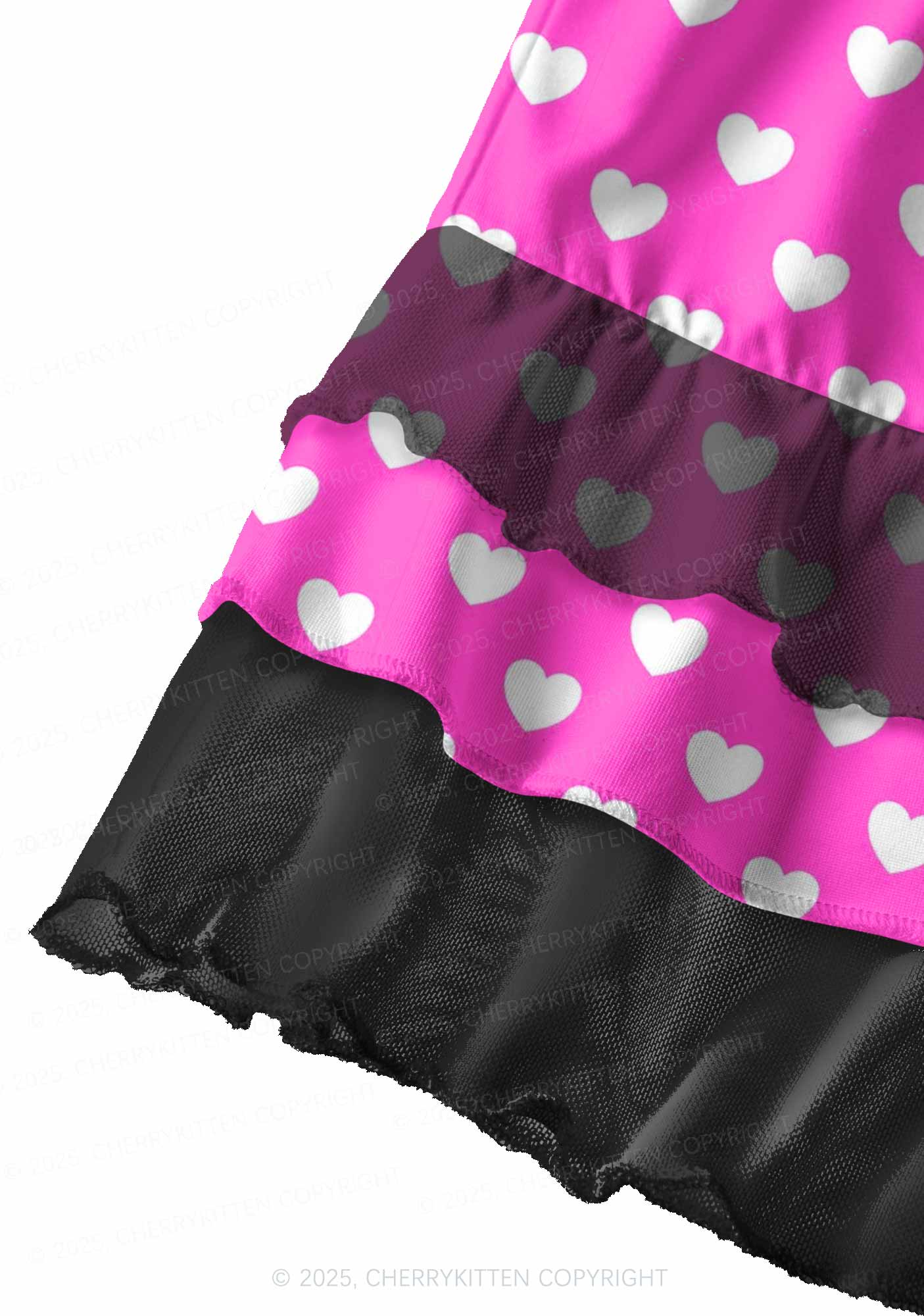 White Heart On Pink Valentine's Day Y2K Print Mini Layered Skirt Cherrykitten