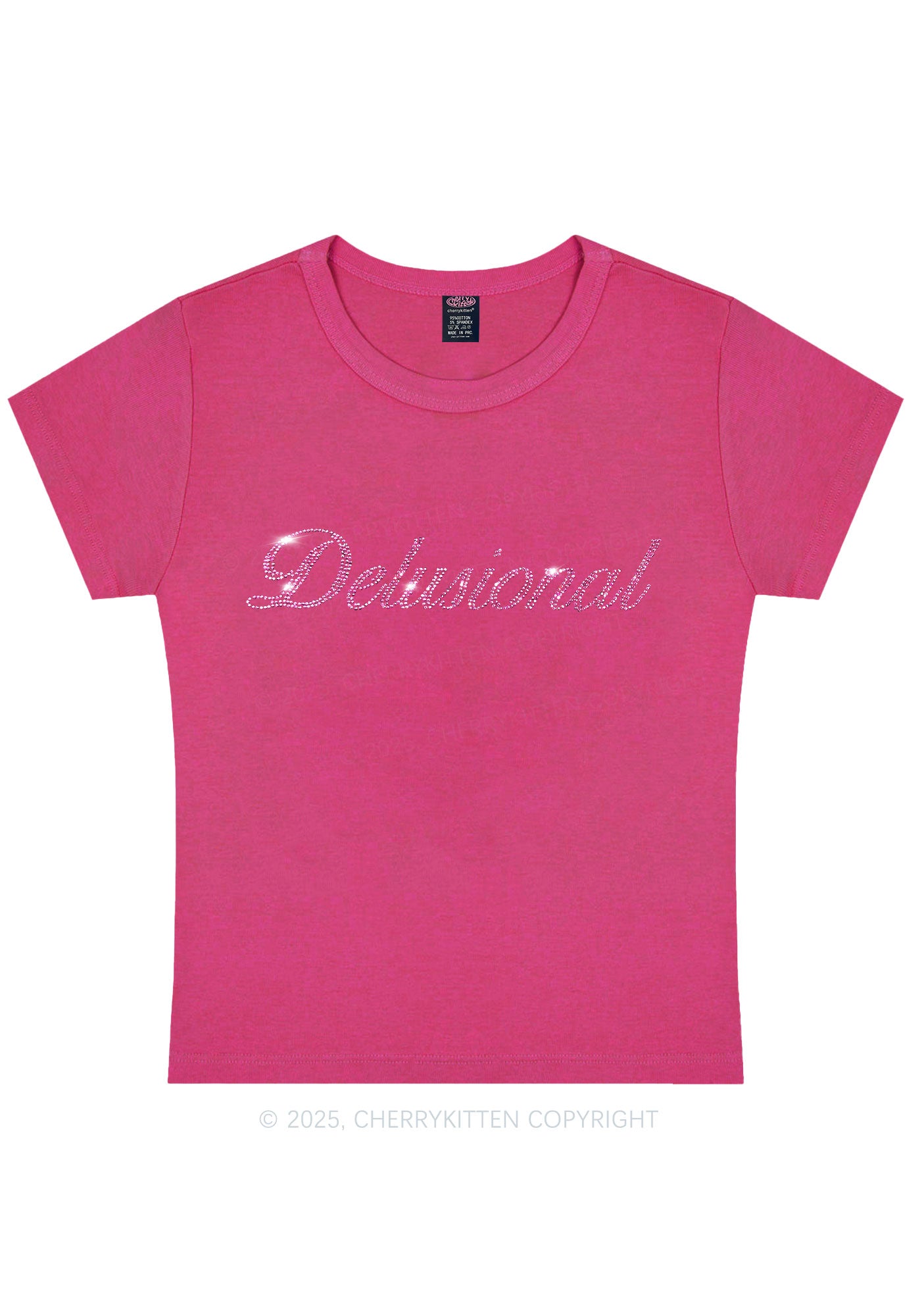 Rhinestone Delusional Y2K Baby Tee Cherrykitten