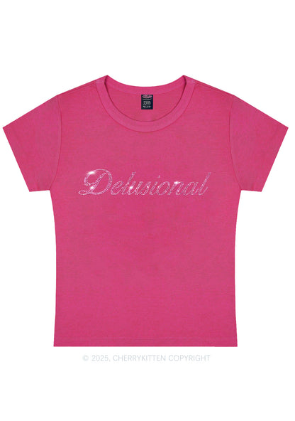 Rhinestone Delusional Y2K Baby Tee Cherrykitten