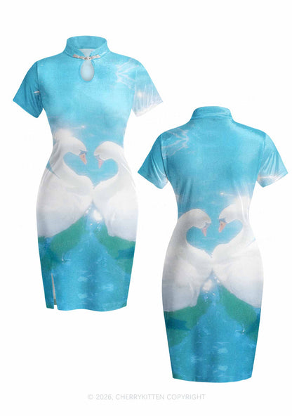 Swan Lovers Y2K Cheongsam Mini Dress Cherrykitten