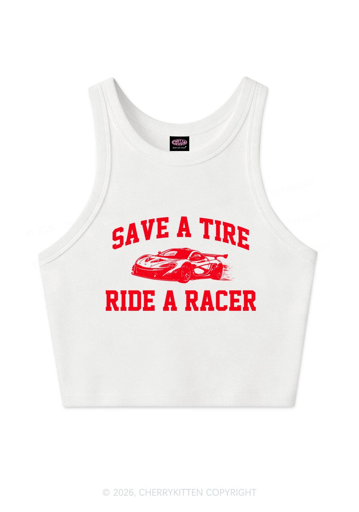 Save A Tire Ride A Racer Y2K Crop Tank Top Cherrykitten