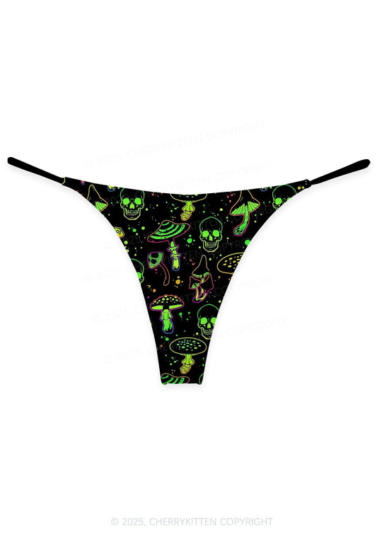 Neon Skull Mushroom Y2K Print Bikini String Thong Cherrykitten