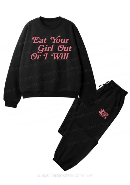 Eat Your Girl Out Pride Y2K Fleece Sweatshirts Set Cherrykitten