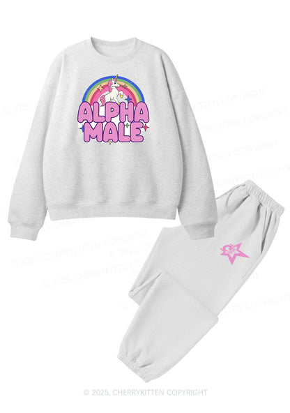 Rainbow Unicorn Alpha Male Y2K Fleece Sweatshirts Set Cherrykitten