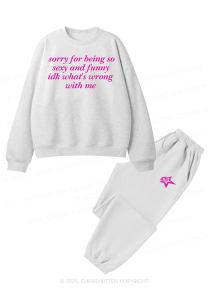 Sorry For Being So Funny Y2K Fleece Sweatshirts Set Cherrykitten