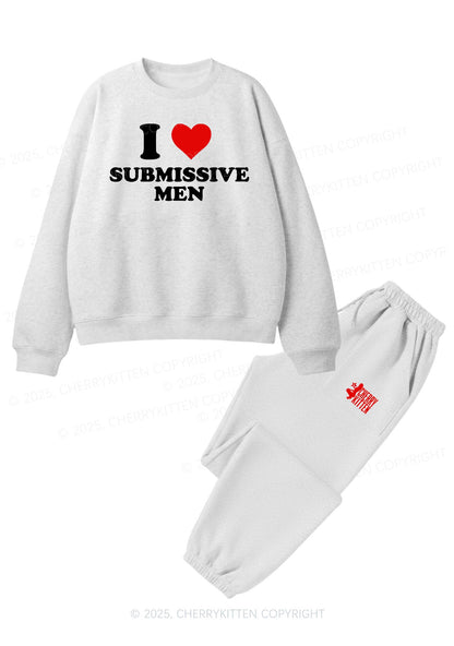 I Love S Men Y2K Fleece Sweatshirts Set Cherrykitten