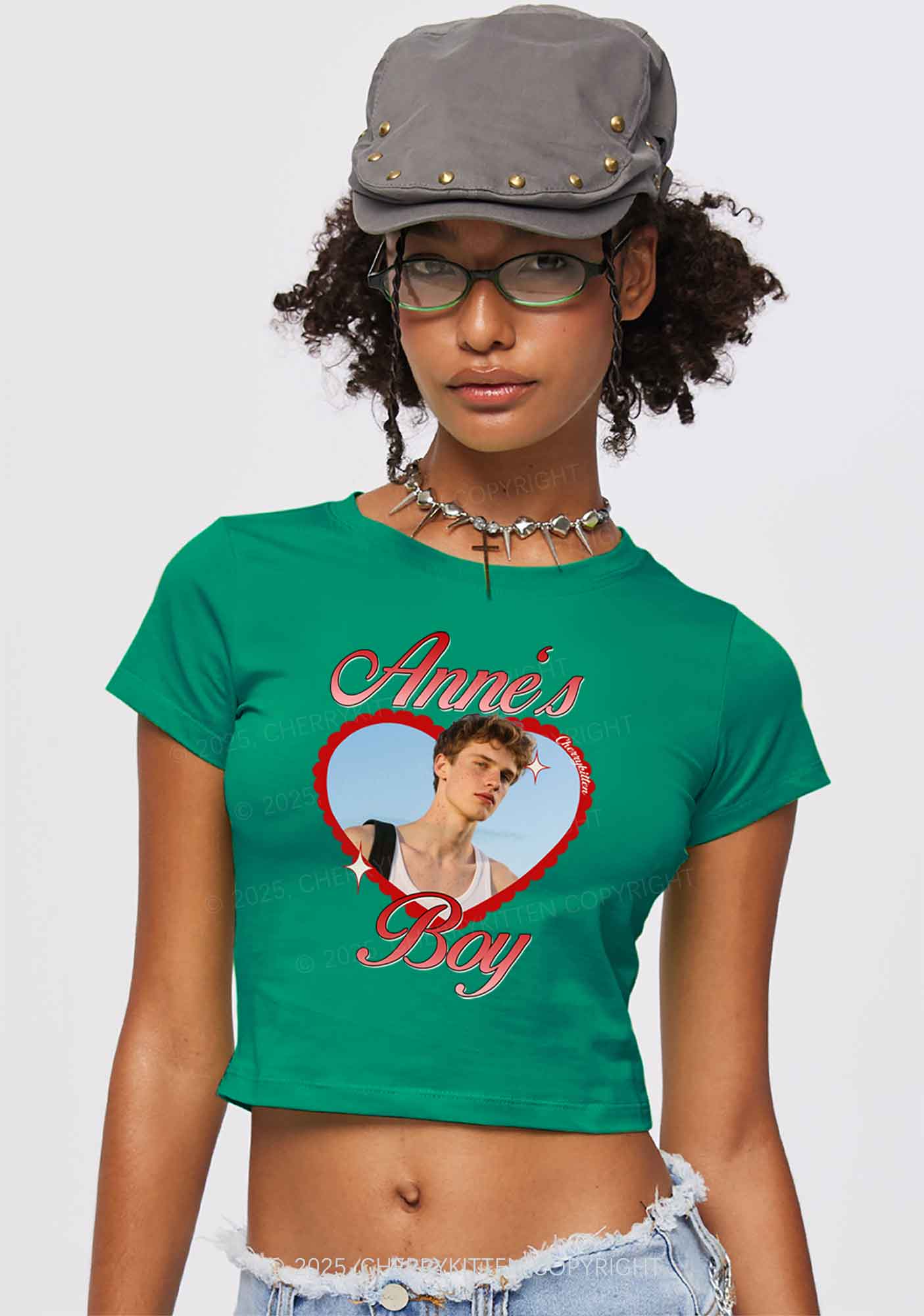 Custom Photo Heart Graphic Y2K Valentine's Day Baby Tee Cherrykitten
