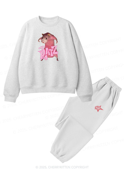 Pink Ratz Y2K Fleece Sweatshirts Set Cherrykitten