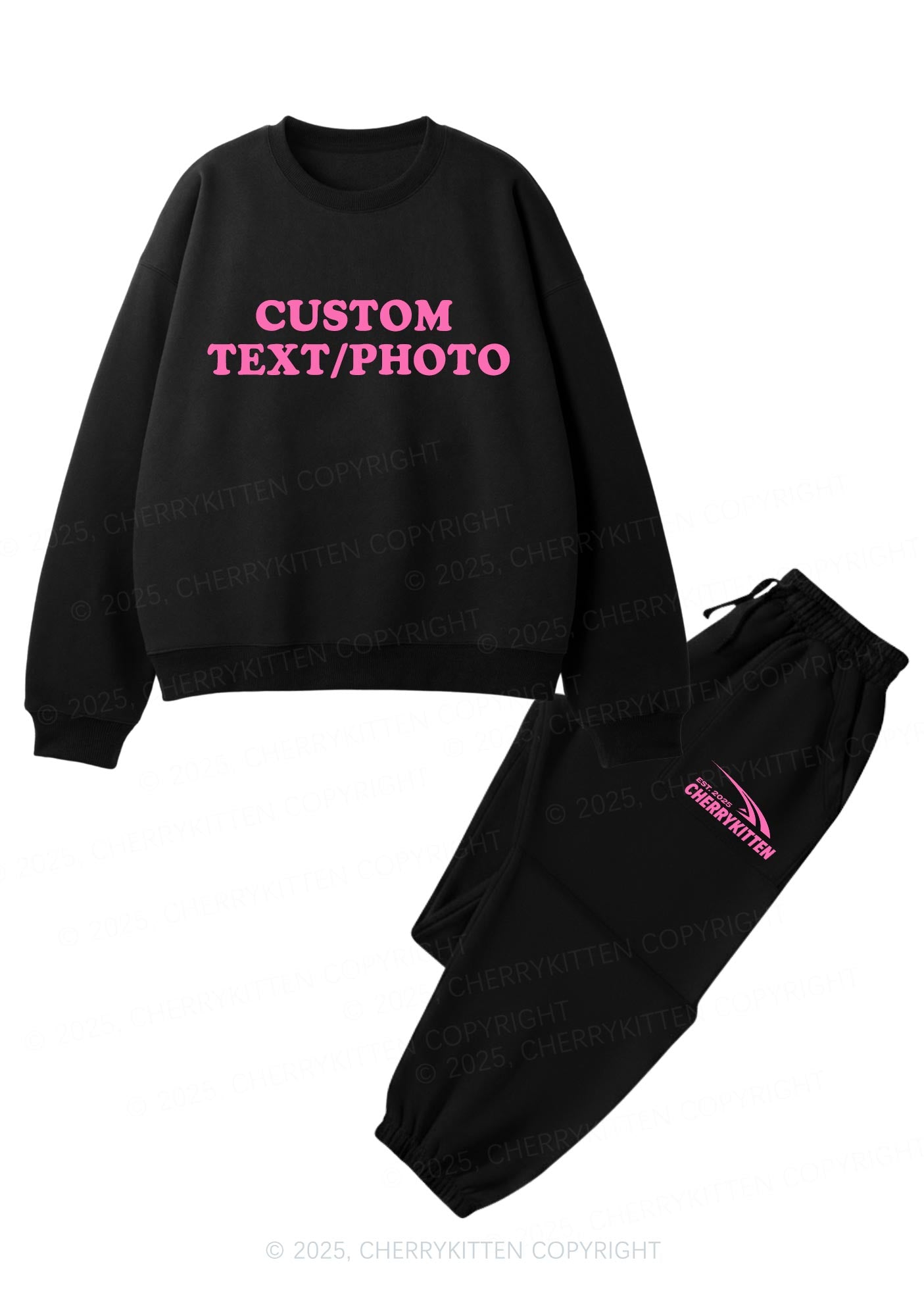 Custom Personalized Text Y2K Fleece Sweatshirts Set Cherrykitten