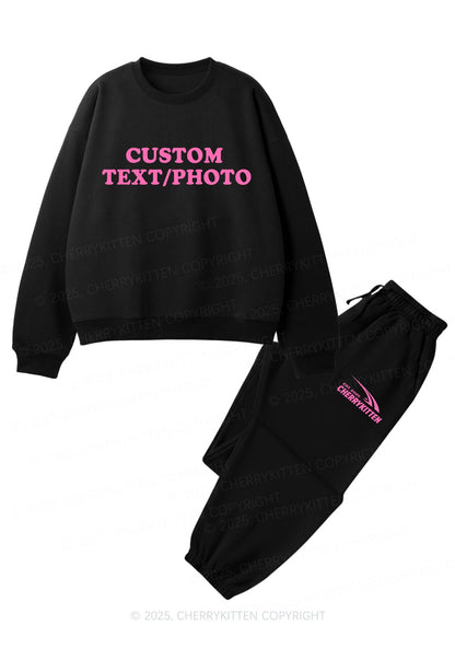 Custom Personalized Text Y2K Fleece Sweatshirts Set Cherrykitten