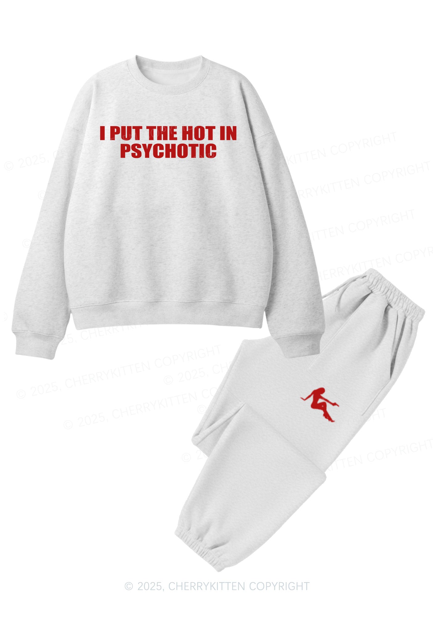 I Put The Hot In Psychotic Y2K Fleece Sweatshirts Set Cherrykitten
