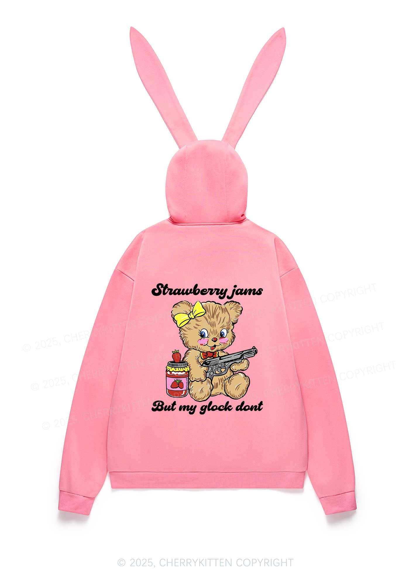 Strawberry Jams Bear Y2K Bunny Ear Zip Hoodie Cherrykitten