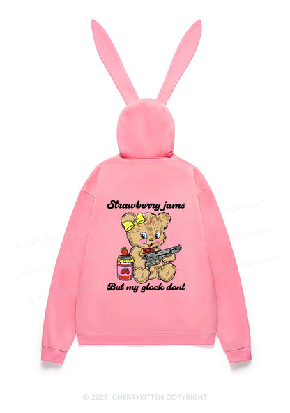 Strawberry Jams Bear Y2K Bunny Ear Zip Hoodie Cherrykitten