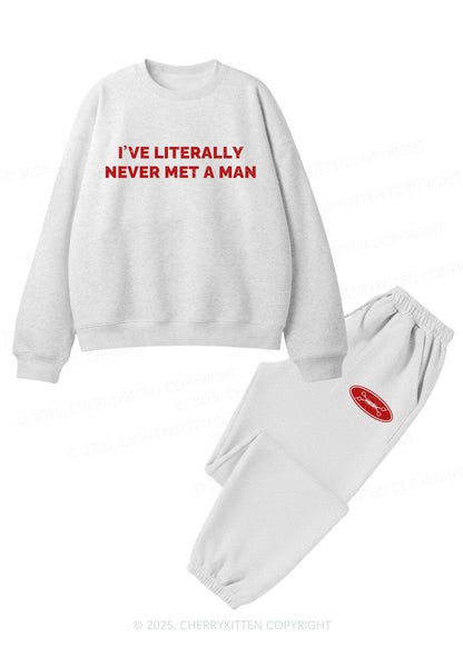 Never Met A Man Pride Y2K Fleece Sweatshirts Set Cherrykitten