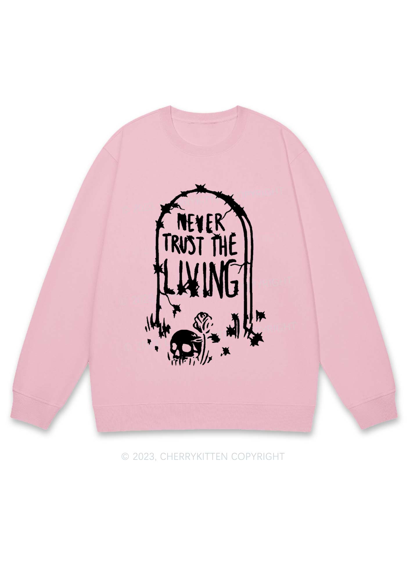 Never Trust The Living Halloween Y2K Sweatshirt Cherrykitten