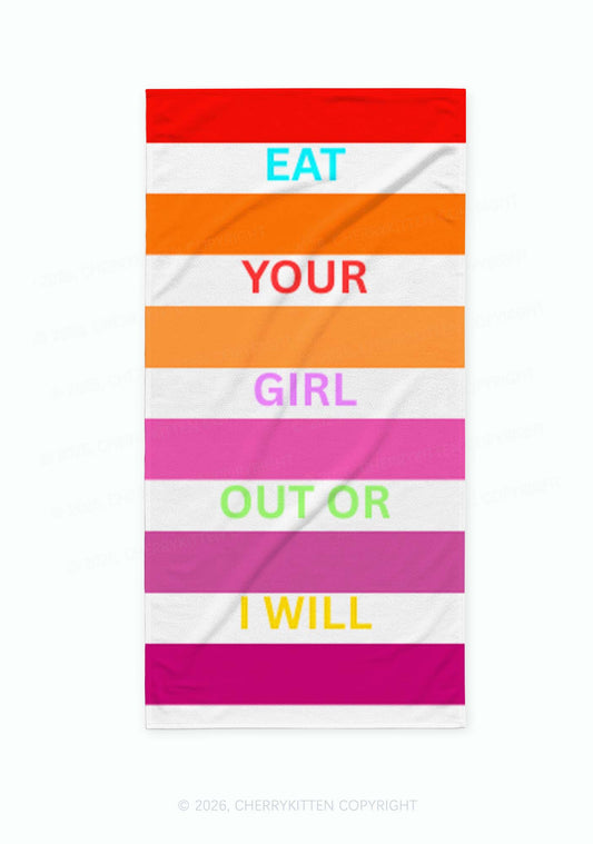 Eat Your Girl Out Pride Y2K Beach Towel Cherrykitten