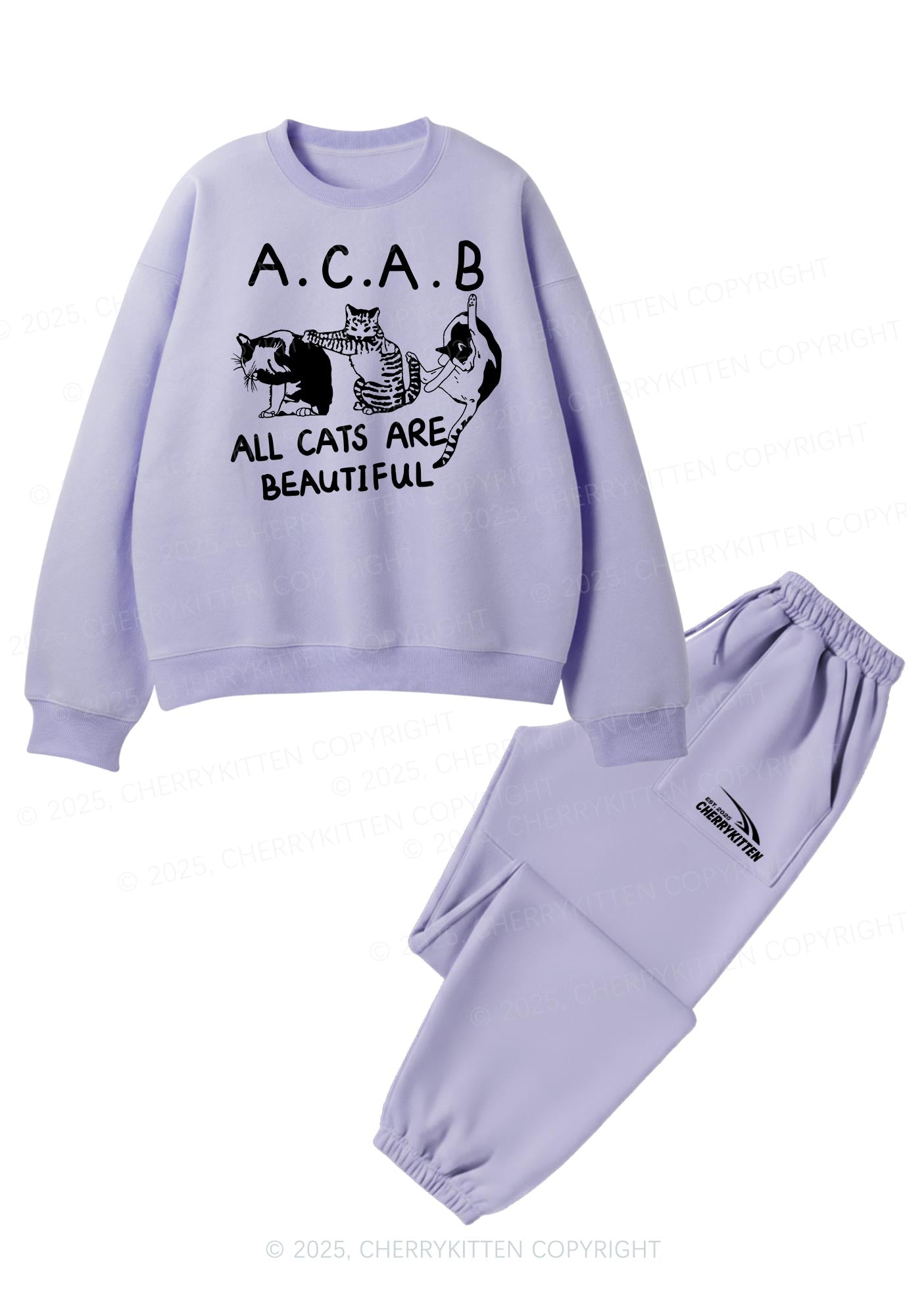 ACAB Cats Y2K Fleece Sweatshirts Set Cherrykitten