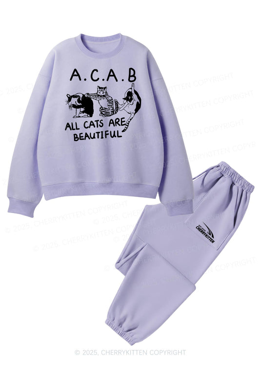 ACAB Cats Y2K Fleece Sweatshirts Set Cherrykitten