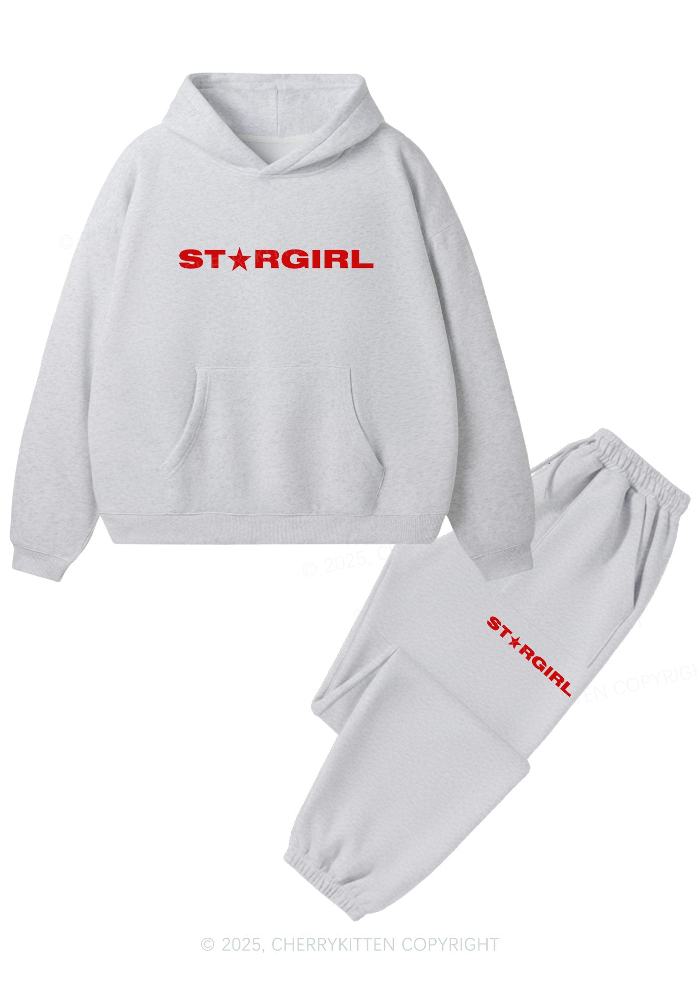 Red Stargirl Y2K Fleece Hoodie Set Cherrykitten