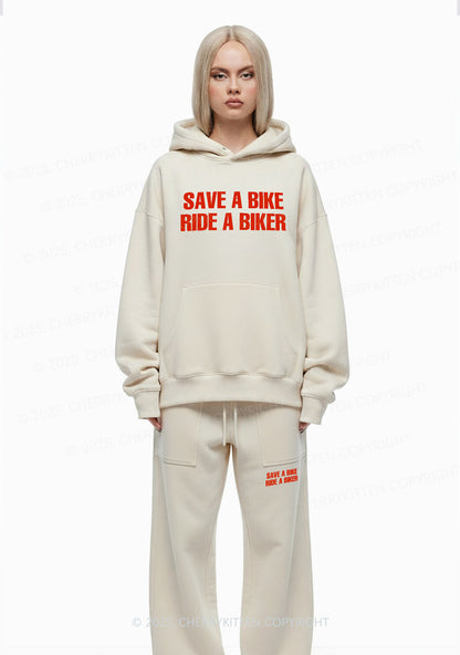 Save Bike Ride Biker Y2K Fleece Hoodie Set Cherrykitten