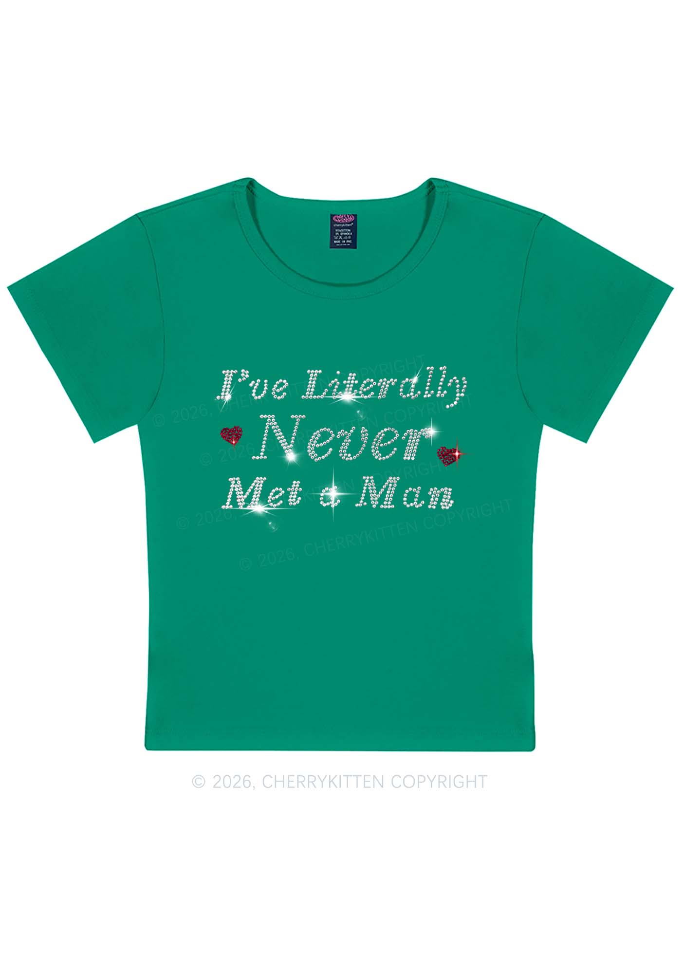 Rhinestone Never Met A Man Pride Y2K Baby Tee Cherrykitten