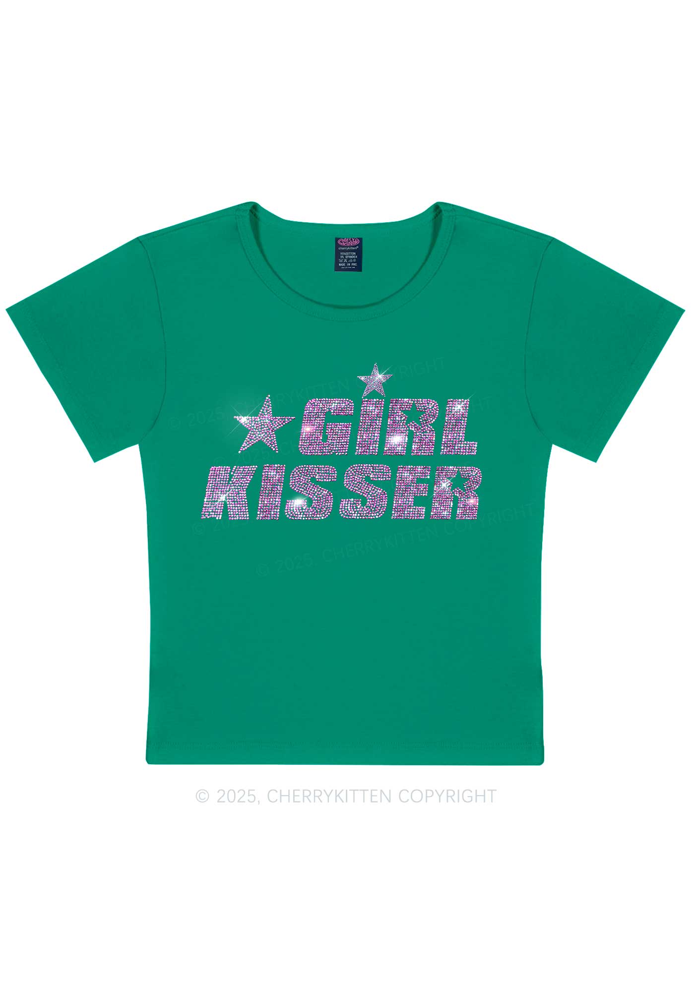 Rhinestone Girl kisser Pride Y2K Baby Tee Cherrykitten