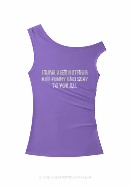 Rhinestone I Have Been Funny Y2K Off Shoulder Tank Top Cherrykitten
