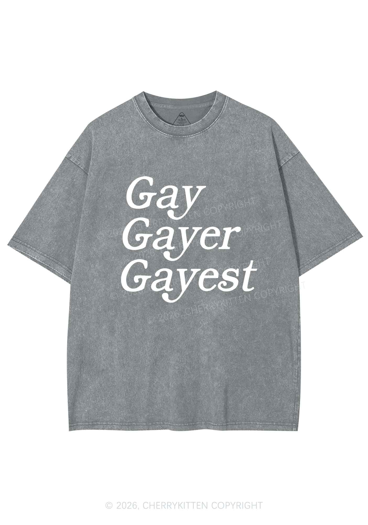 Gay Gayer Gayest Pride Y2K Shirts Washed Tee Cherrykitten