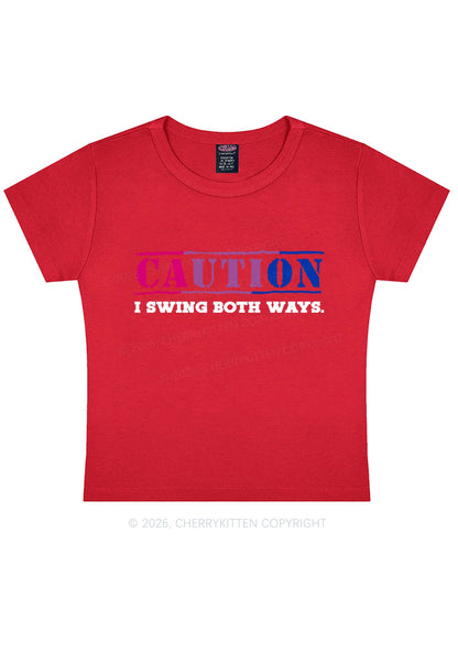 Caution I Swing Both Ways Pride Y2K Baby Tee Cherrykitten